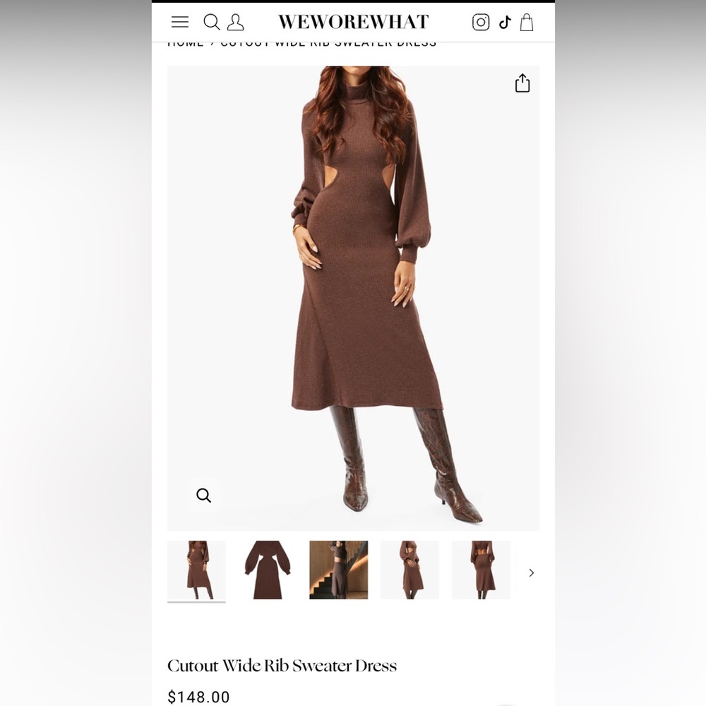 WeWoreWhat - Cutout Wide Rib Sweater Dress - color: Cacoa